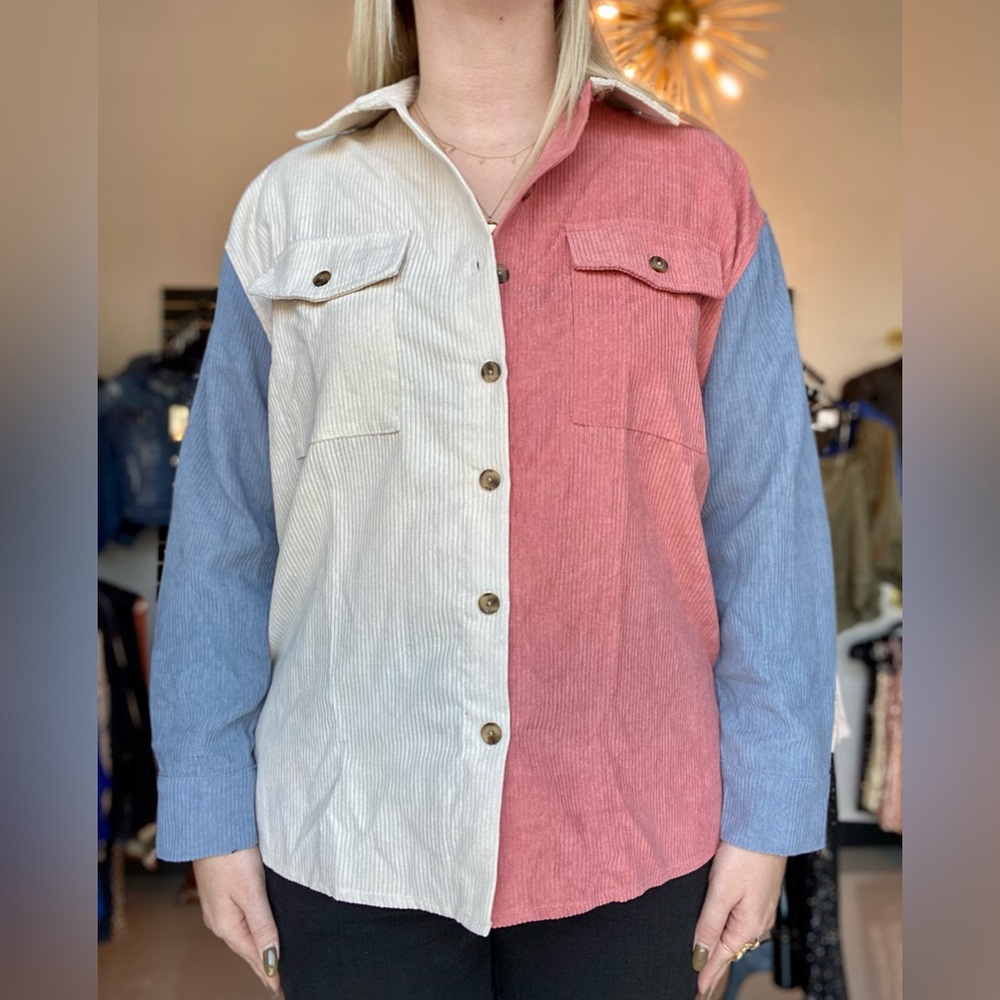 Multi-toned corduroy shacket